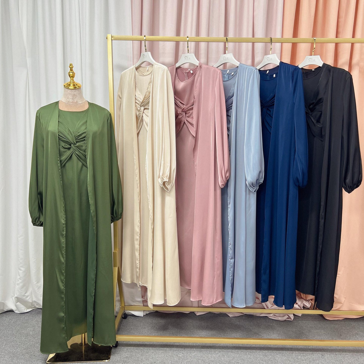 HAYA10061 Fashion solid colour two-piece dress cardigan set Abaya