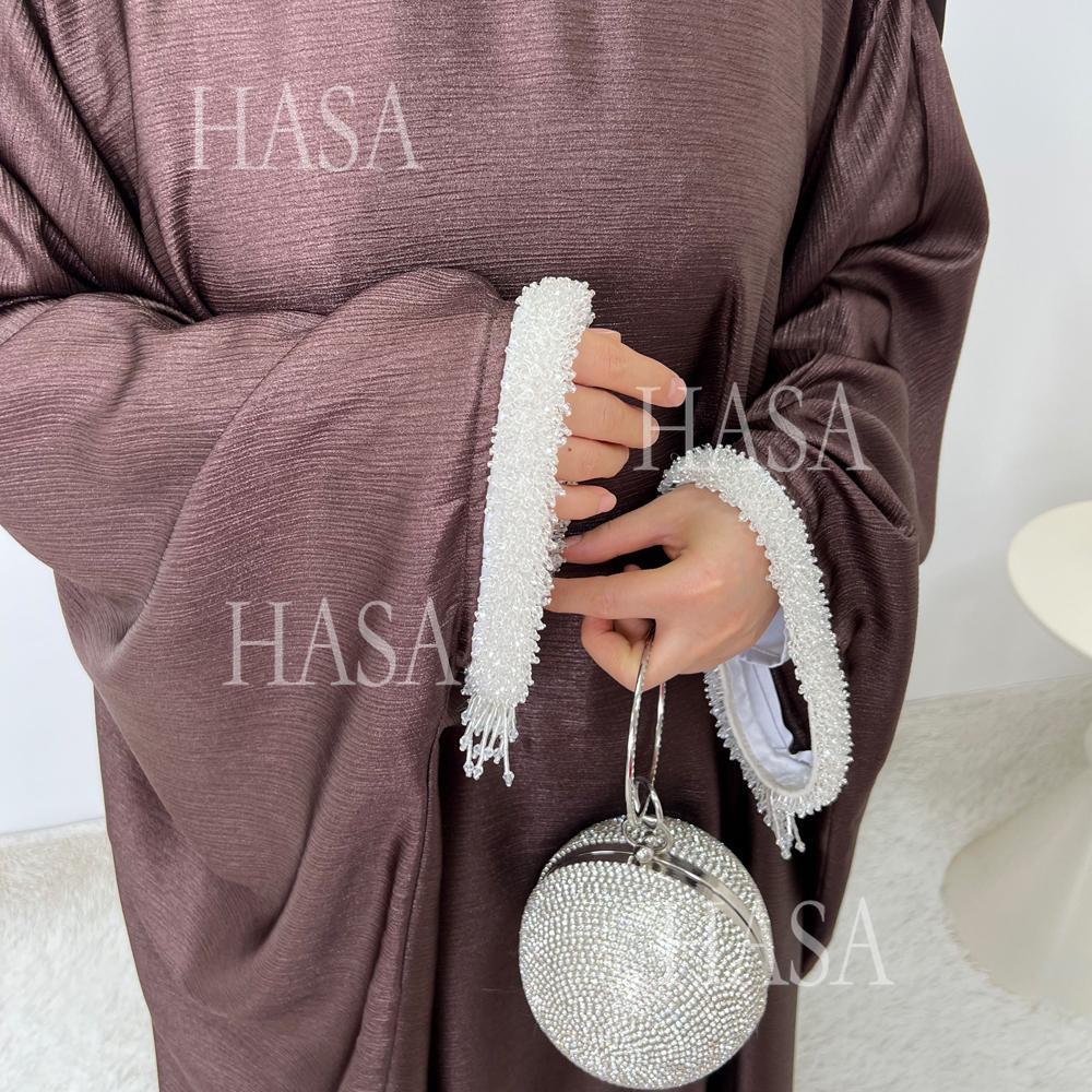 HA6496 Simple and Elegant Bat Sleeve Beaded Robe Dress (headscarf Not Included)