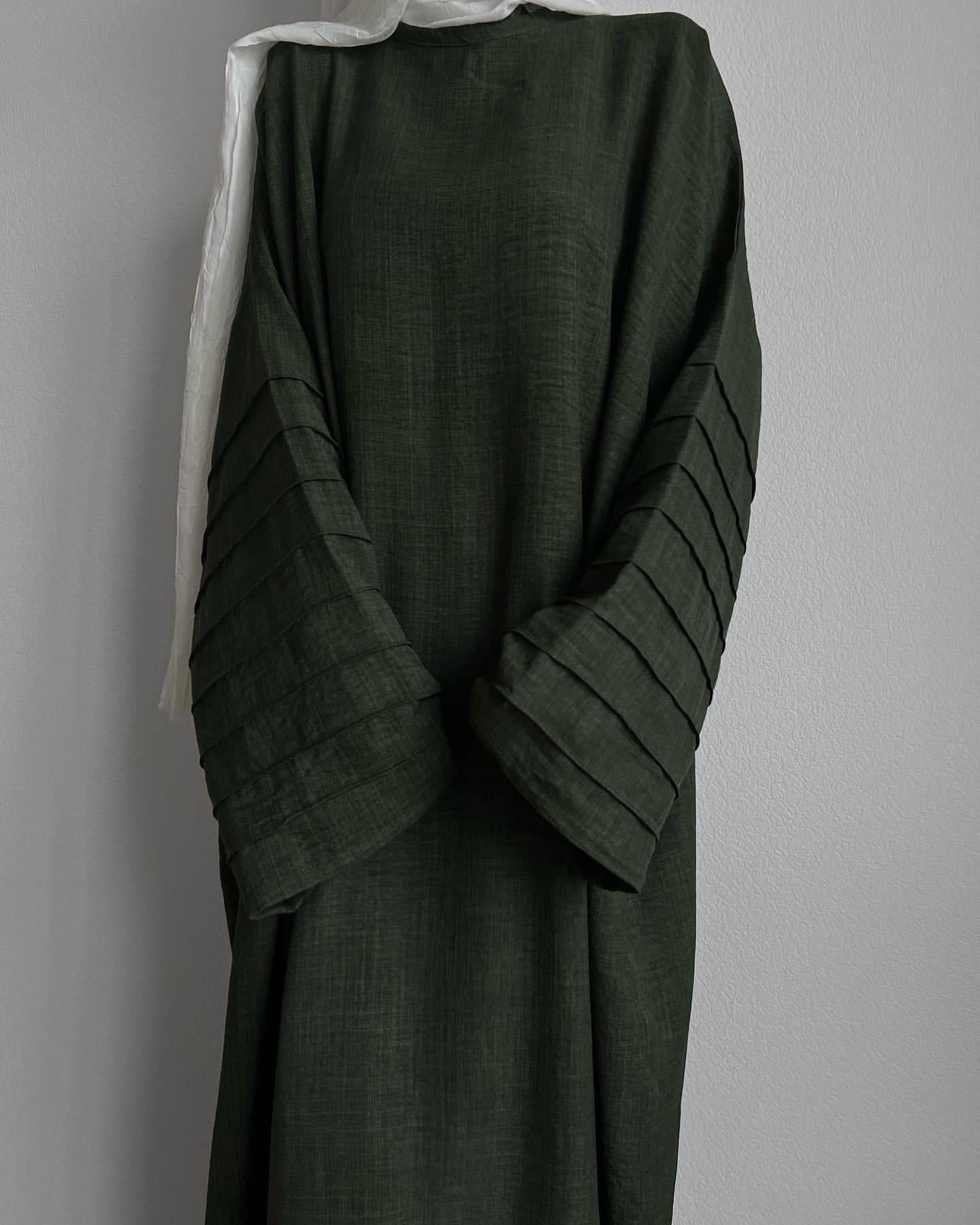 HAYA HA1179 Loose Fit Large Crepe Abaya Dress with Belt