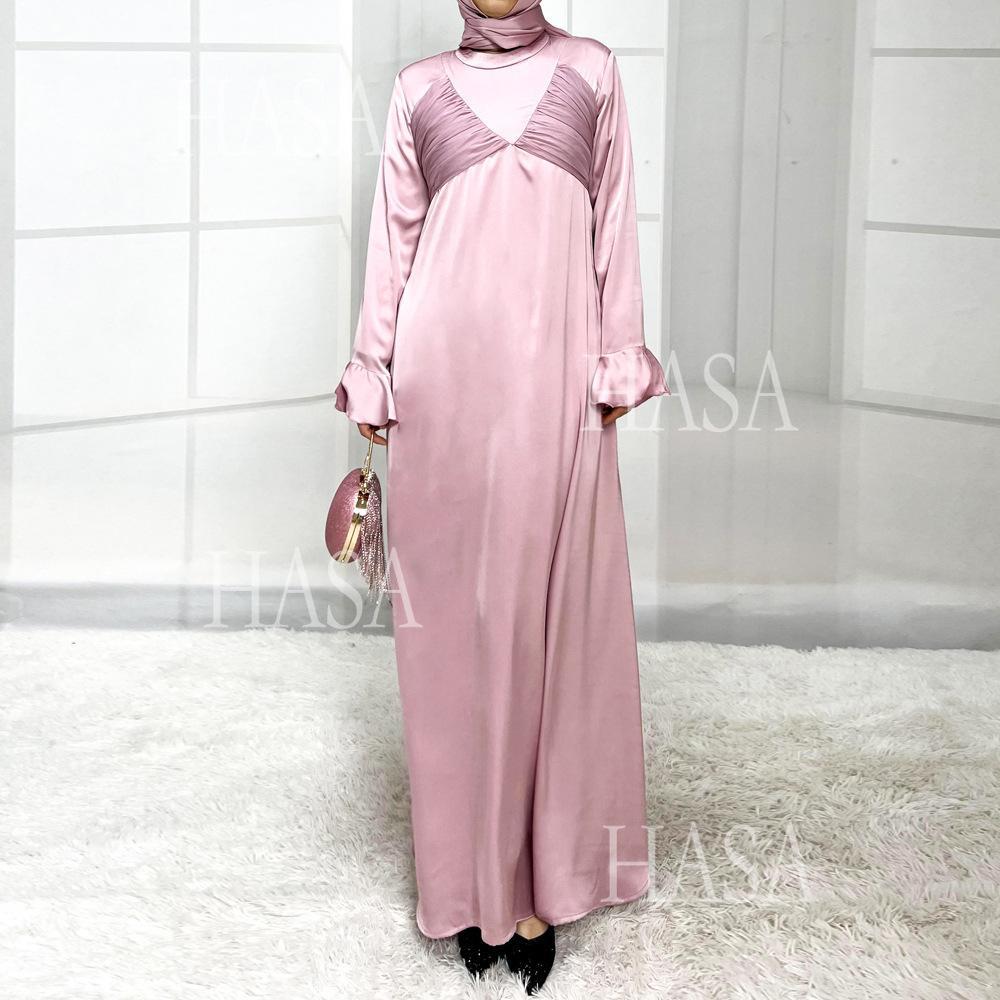 HS5858 Elegant Bright Satin Robe (without Headscarf), Clever Splicing Creates Multi-faceted Charm