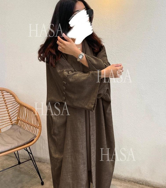 HA6561 Simple Style Large Size Long Cardigan Robe