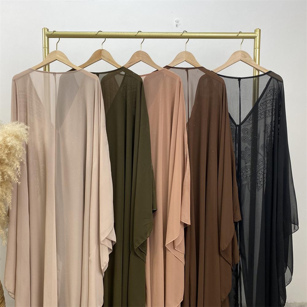 HAYA HAYA1085 Muslim Rhinestone Cardigan Dress