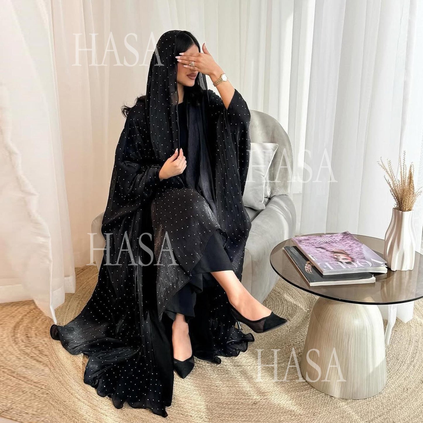 HA6493 Lightweight Ice Flower Ruffle Textured Rhinestone Robe Three-Piece Set