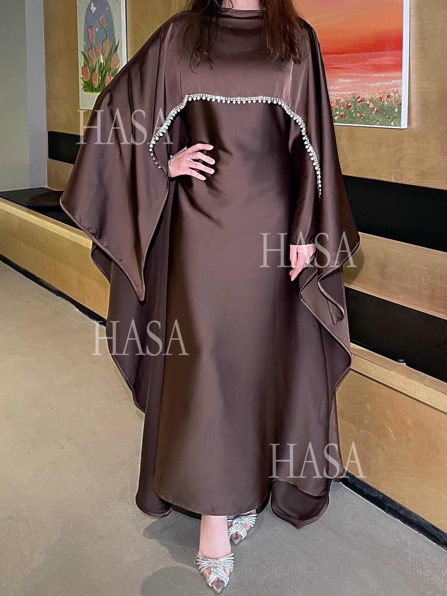 HA6476 Long Sleeves Glossy Robe with Pearl Embellishment