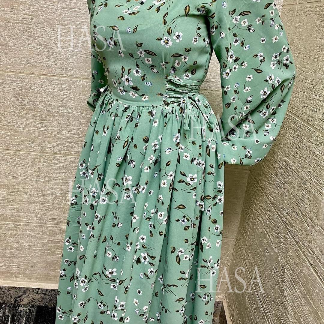 HA6489 Long-sleeved Floral Maxi Dress with Natural Waist
