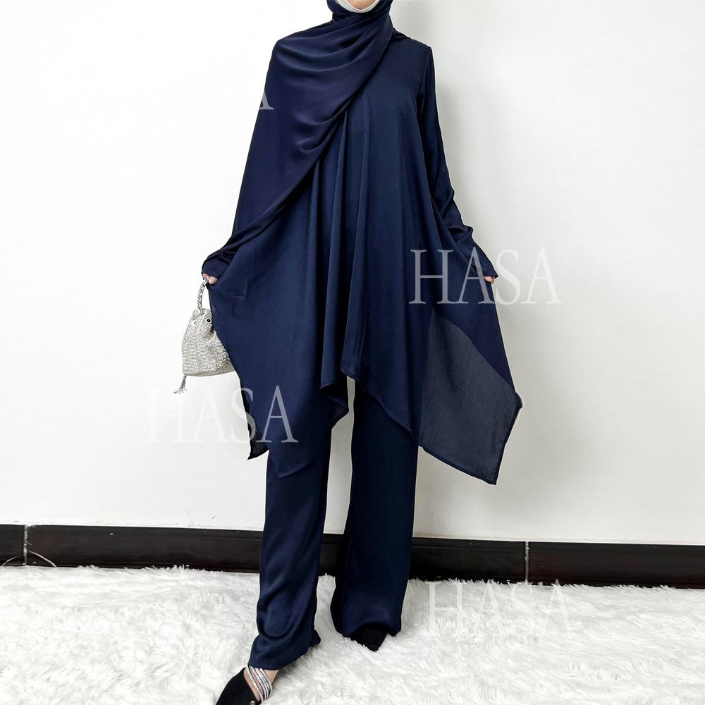 HS5854 High-end crepe linen two-piece robe, irregular design shows fashion(Headband not included)