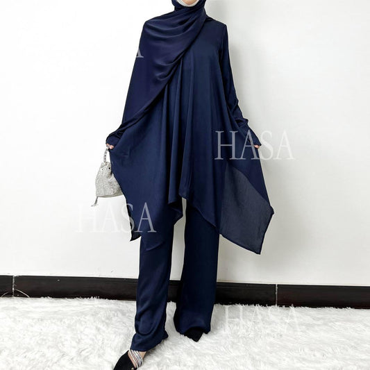 HS5854 High-end crepe linen two-piece robe, irregular design shows fashion(Headband not included)