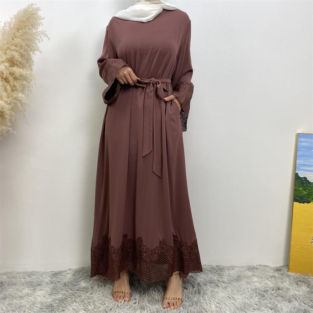 HAYA HAYA1084 Muslim Fashion Lace Robe Dress