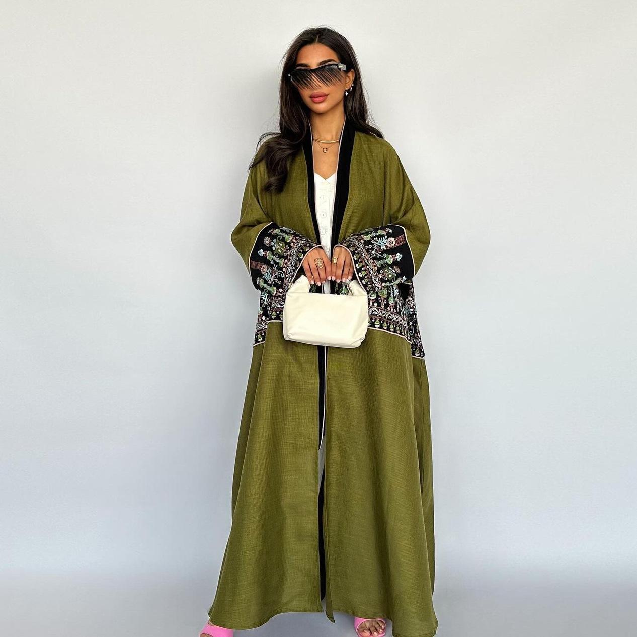 HS5102 Simple Embroidered Long Robe/jacket with A Loose and Comfortable Open-front Design.