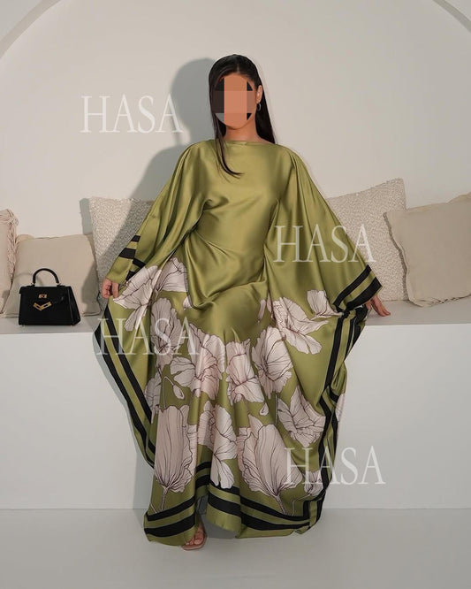 HA6556 Colorblock Print Cardigan Robe Dress