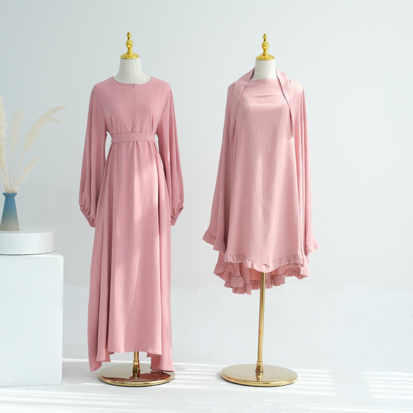 HAYA HA1176 2pcs Set Front Zipper and Pocket Abaya with Khimar