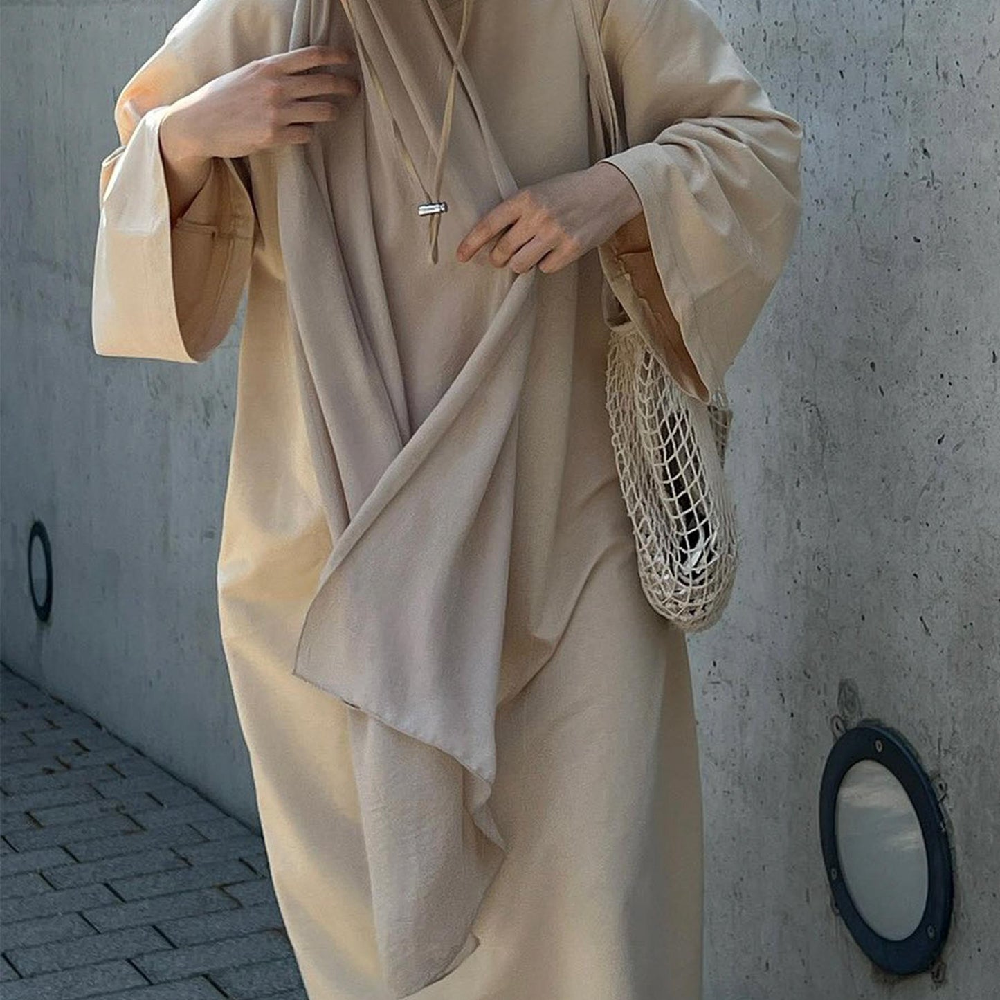 HAYA HAYA1089 Solid Color Hoodie Dress