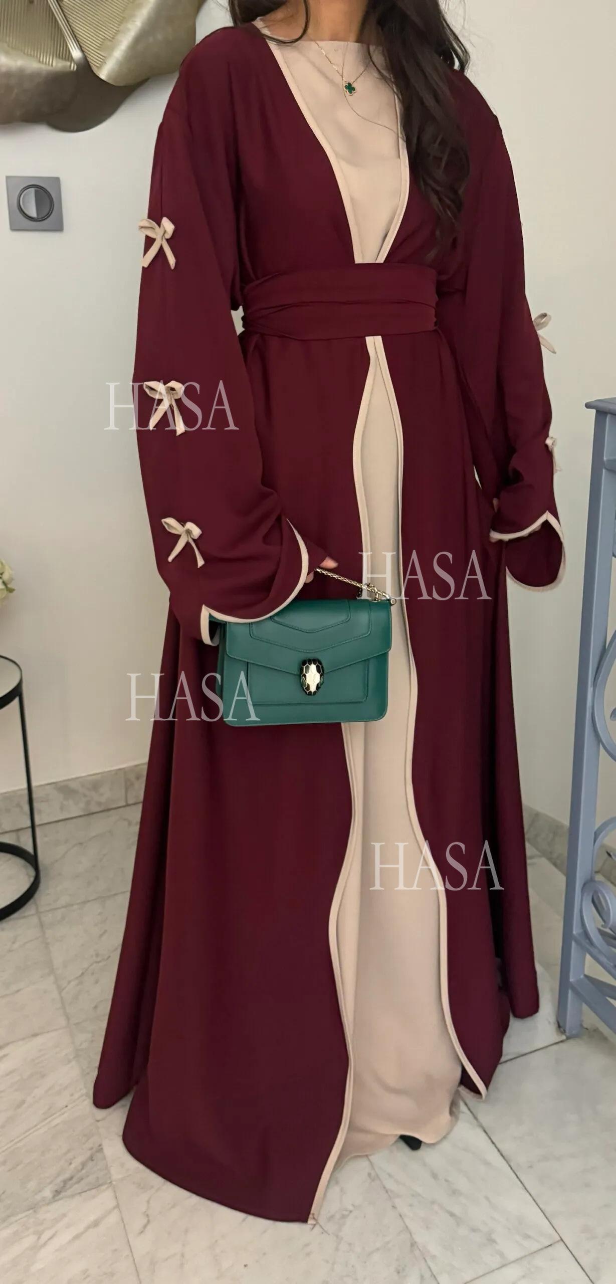 HA5862 Elegant Wavy-edge Bow Robe (with Belt) for A Feminine Look