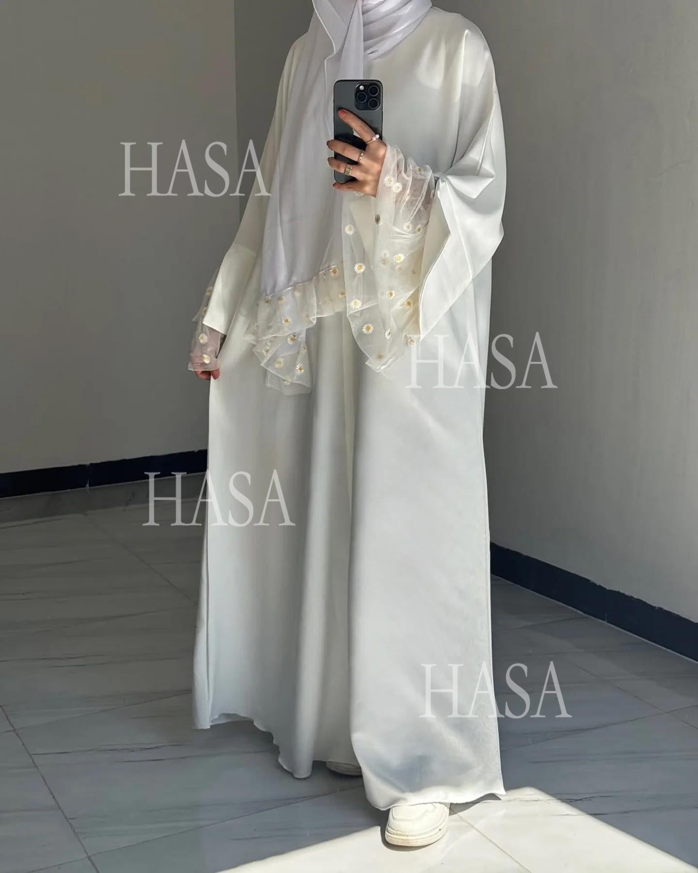 HA6564 Lace Daisy Embellished Long Dress Robe