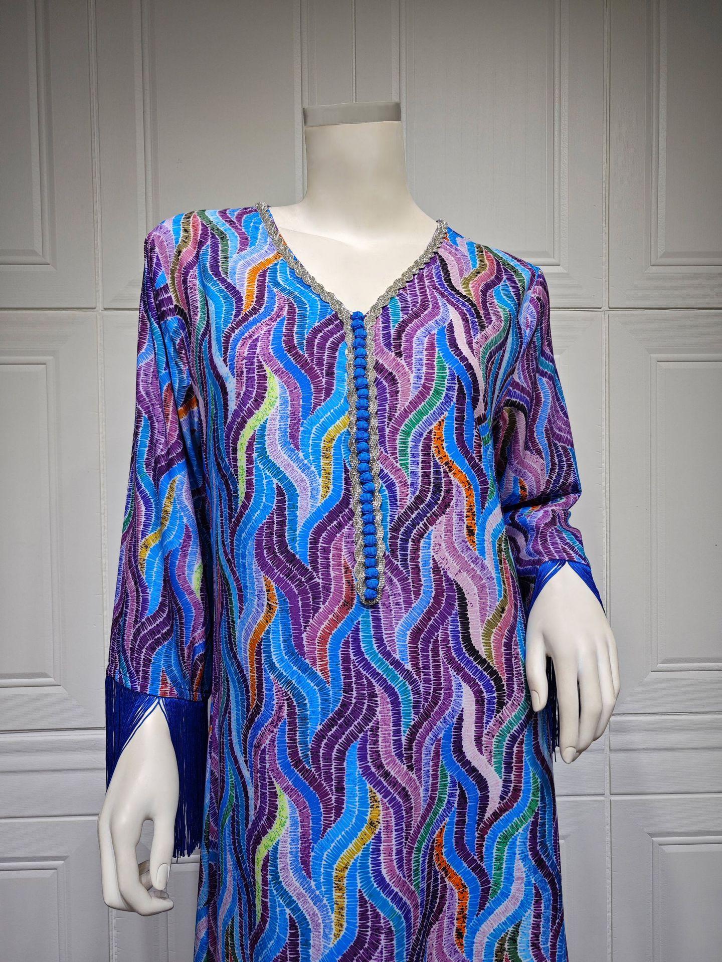 HAYA HAYA0521 Middle East Arab Dubai Muslim Robe Ladies Printed Casual Jalabiya Ethnic Clothing