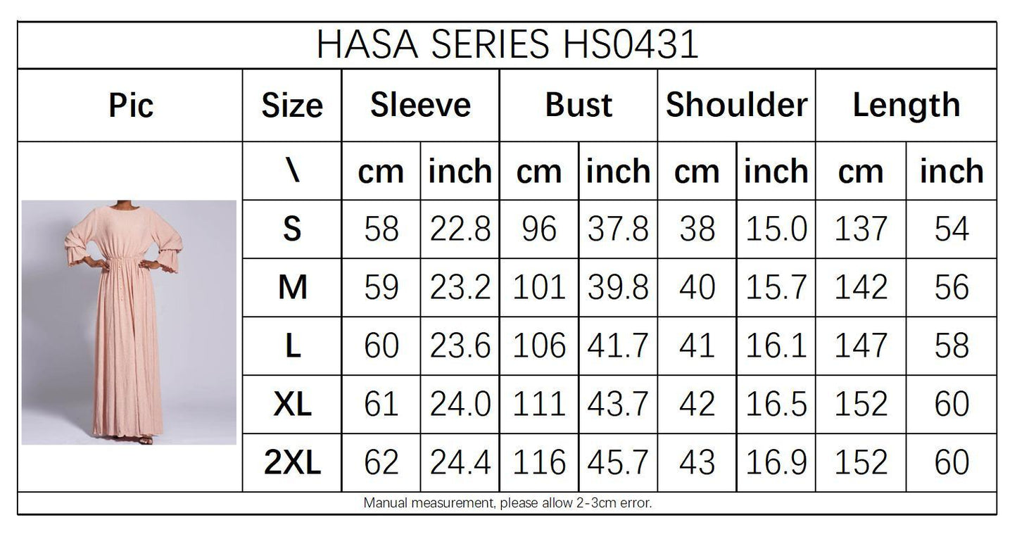 HAYA0434 Muslim Ladies Stretch Crumpled Sprinkle Gold Dress Solid Color Bell Sleeve Long Dress