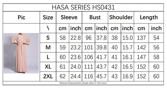 HAYA0434 Muslim Ladies Stretch Crumpled Sprinkle Gold Dress Solid Color Bell Sleeve Long Dress