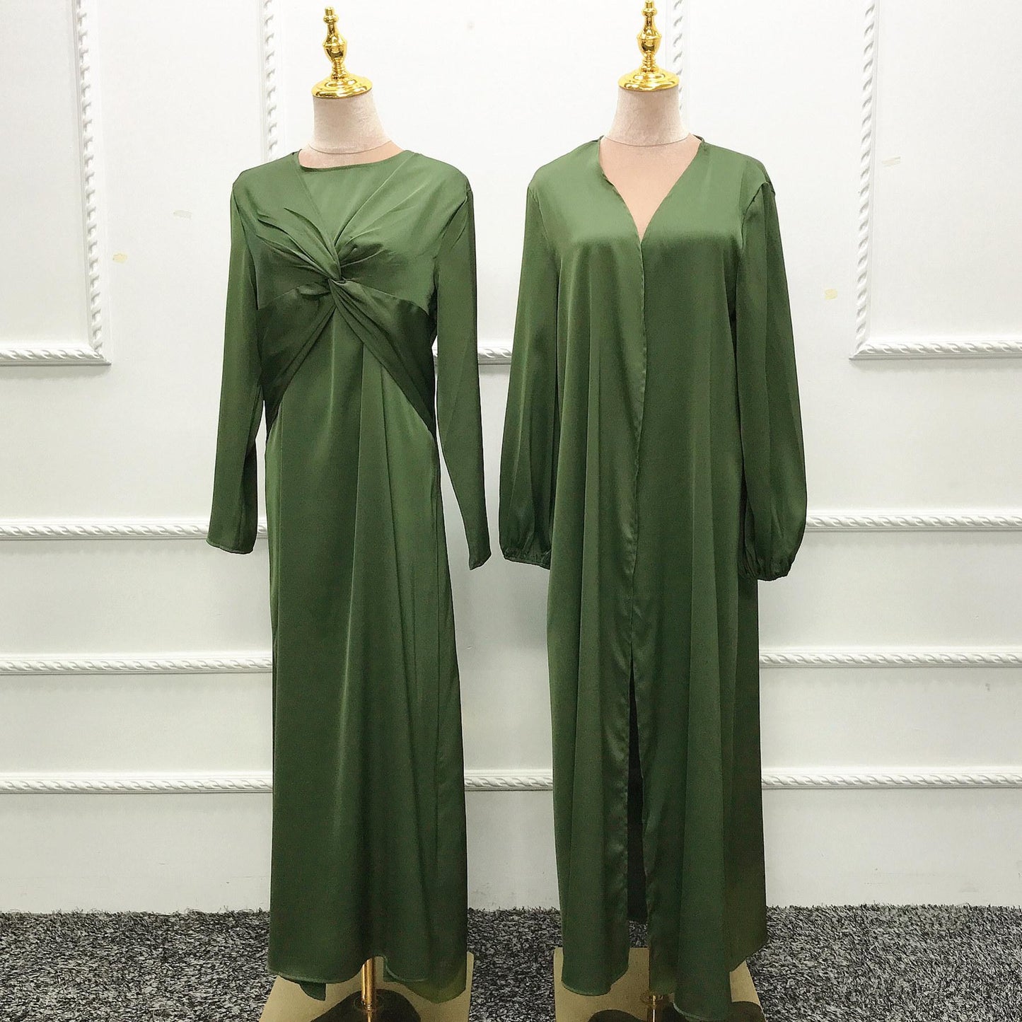HAYA10061 Fashion solid colour two-piece dress cardigan set Abaya