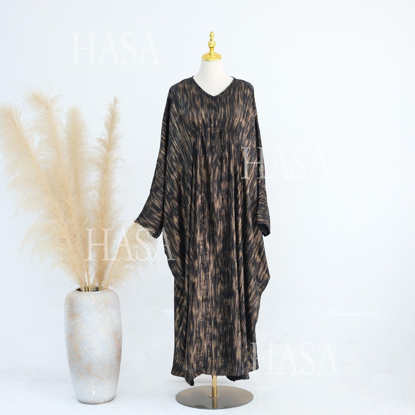 HA6566 Long-sleeved Printed Batwing Sleeve Loose Dress