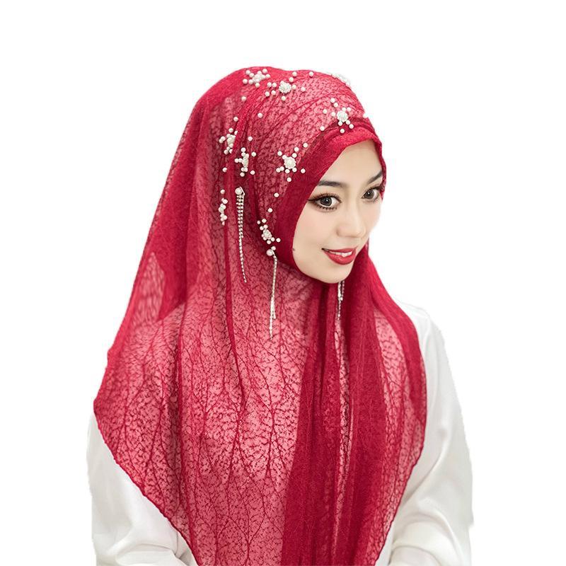 HAYA HA1107 Solid Color Headband Gold Thread Bead Flower Shawl Hat Headband