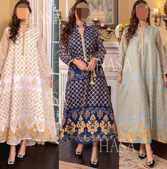 HA6640 Elegant Openwork Embroidered Abaya Long Dress