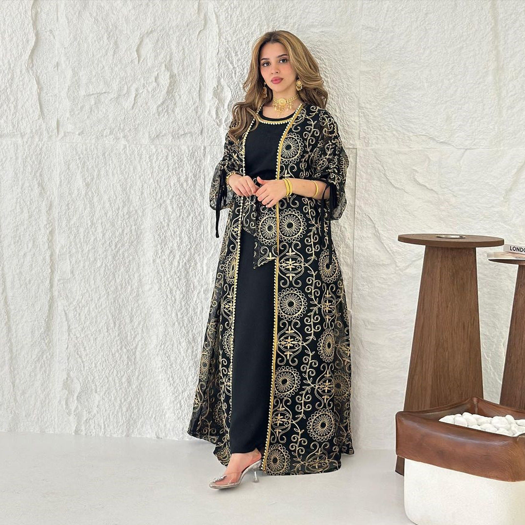 HA6653 Embroidered Robe Two-piece Set, Elegant and Lightweight Design.