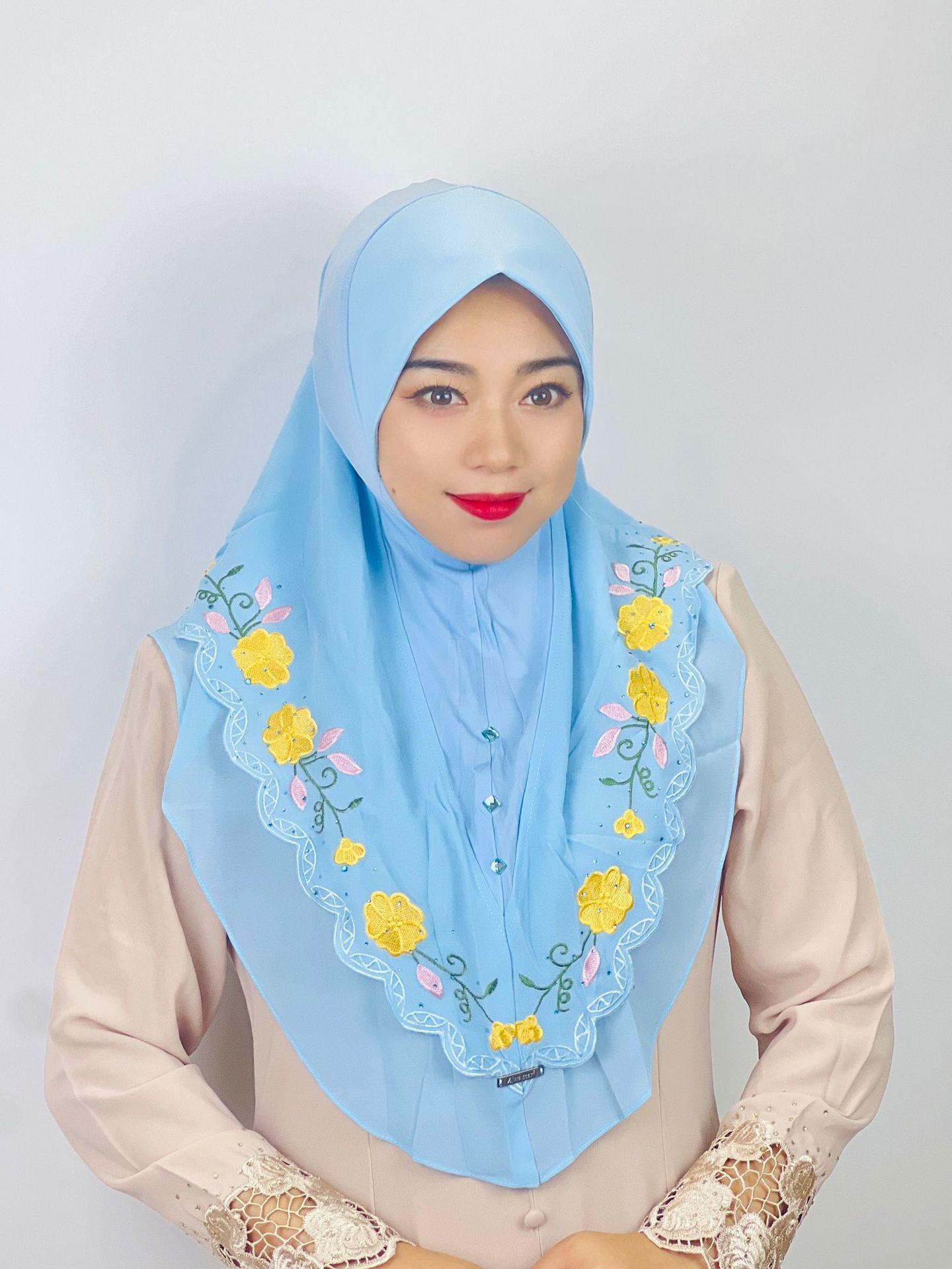 HAYA HA1105 Double Layered Floral Embroidered Lace Headscarf for Women