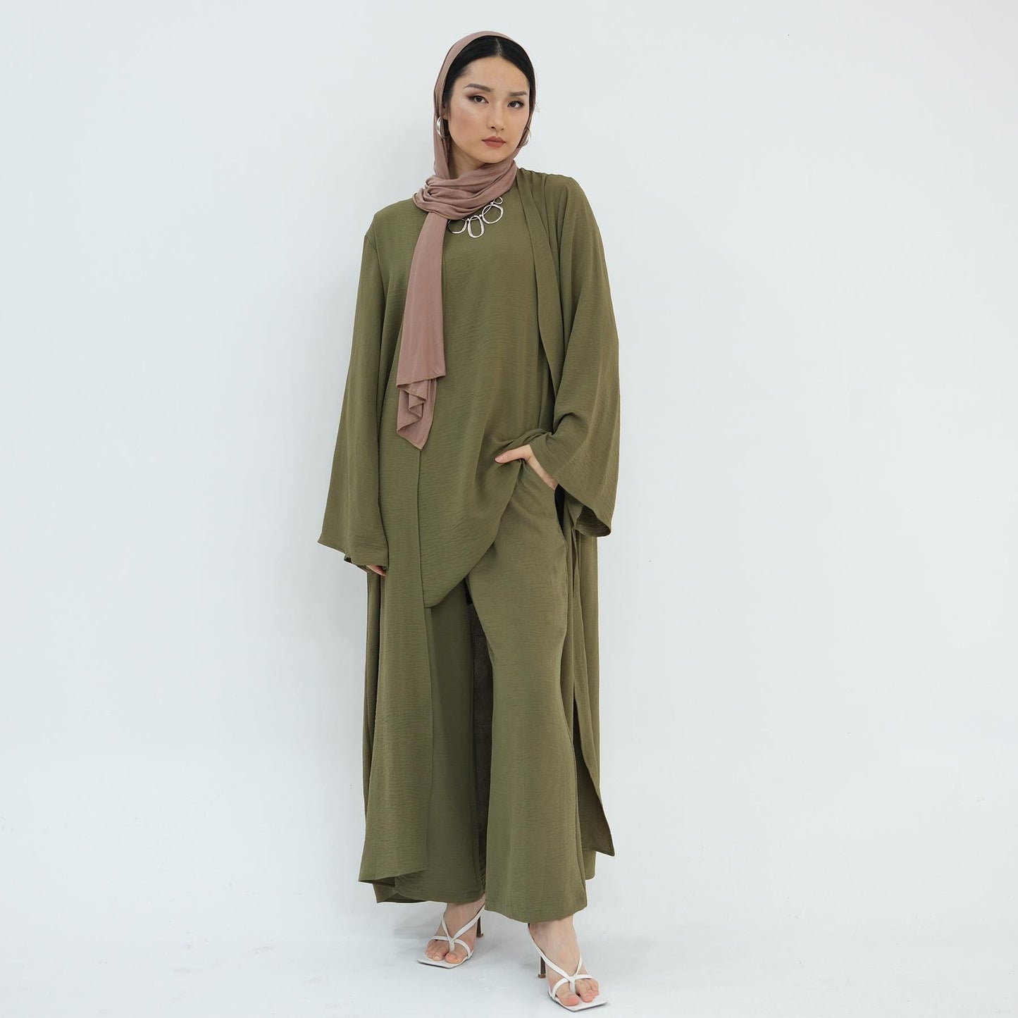 HA5107 Classic Solid Color Three-piece Suit - Loose Long Design Combination