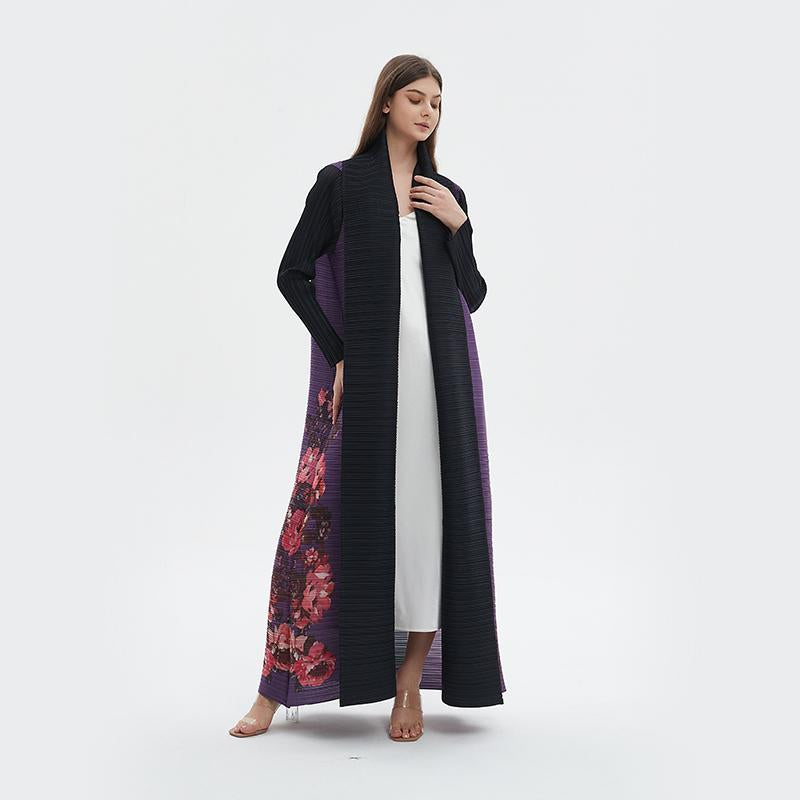HS6724 Amethyst Bloom | Purple & Black Abaya with Floral Print Panel