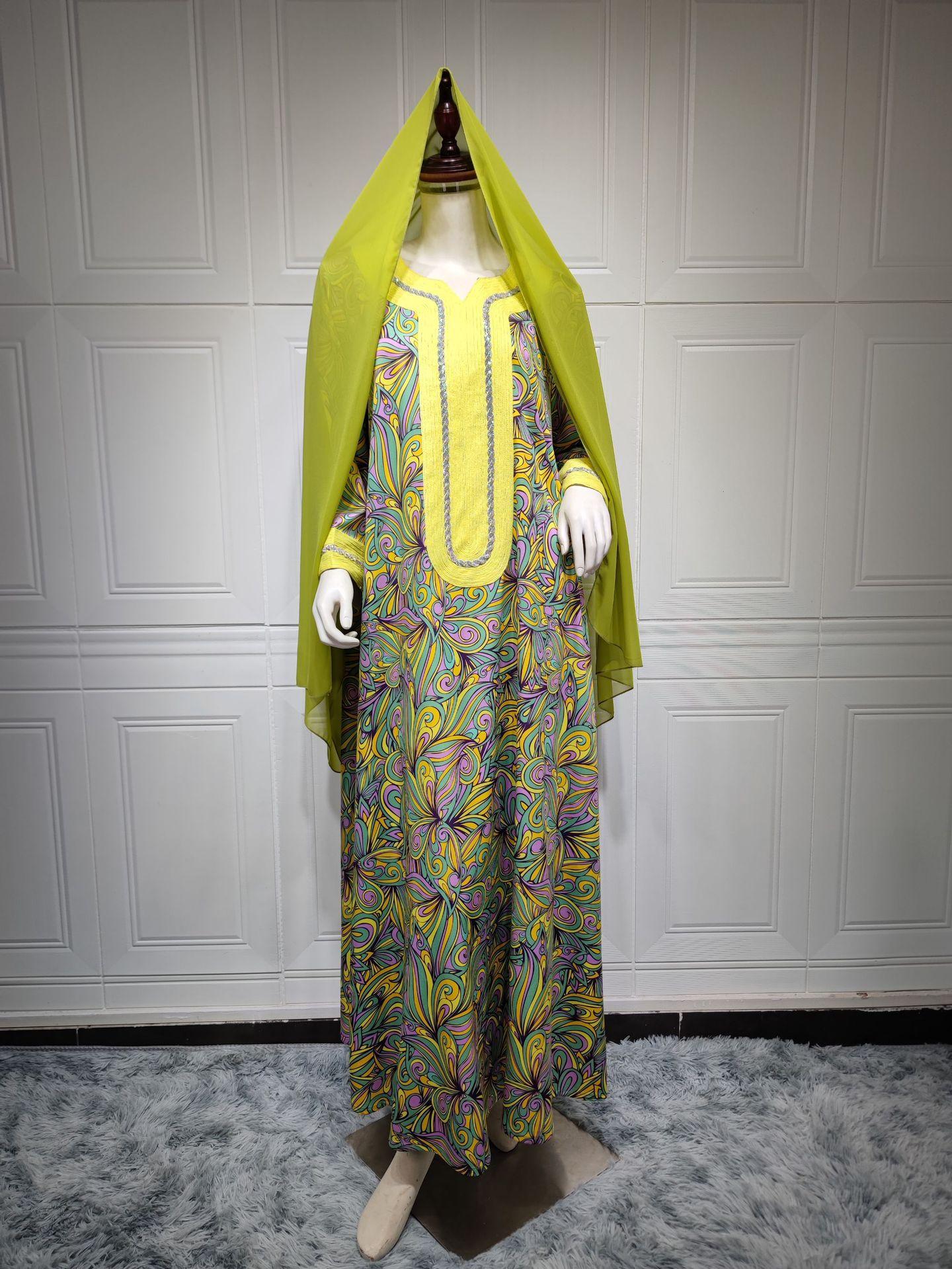 HAYA HAYA1074 Muslim Embroidered Hot Diamond Dress