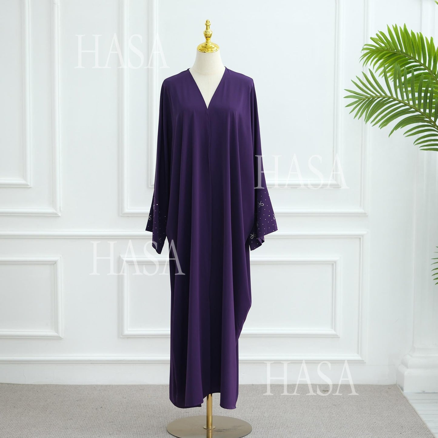 HA6492  Long-sleeved Robe with Bow and Beading