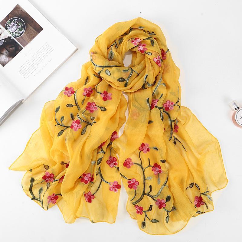 HAYA HA1132 Chiffon Flower Embroidered Scarf