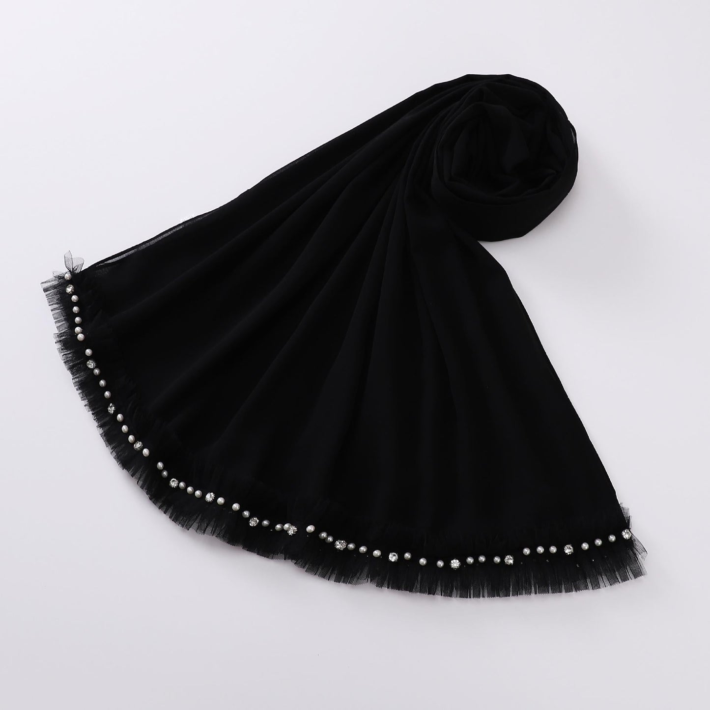 HAYA HA1118 Pearl Chiffon Lace Headscarf