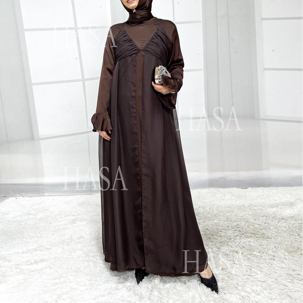 HS5858 Elegant Bright Satin Robe (without Headscarf), Clever Splicing Creates Multi-faceted Charm