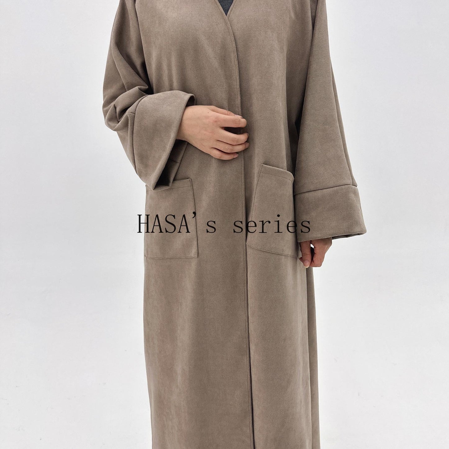HS5148 Suede-textured, Simple Cardigan-style Long Robe, A Loose and Comfortable Dress for Autumn and Winter.