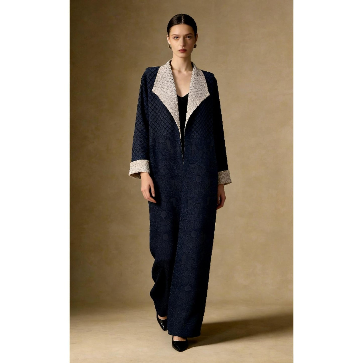 HS6702 Midnight Elegance Navy Abaya with Contrast Collar