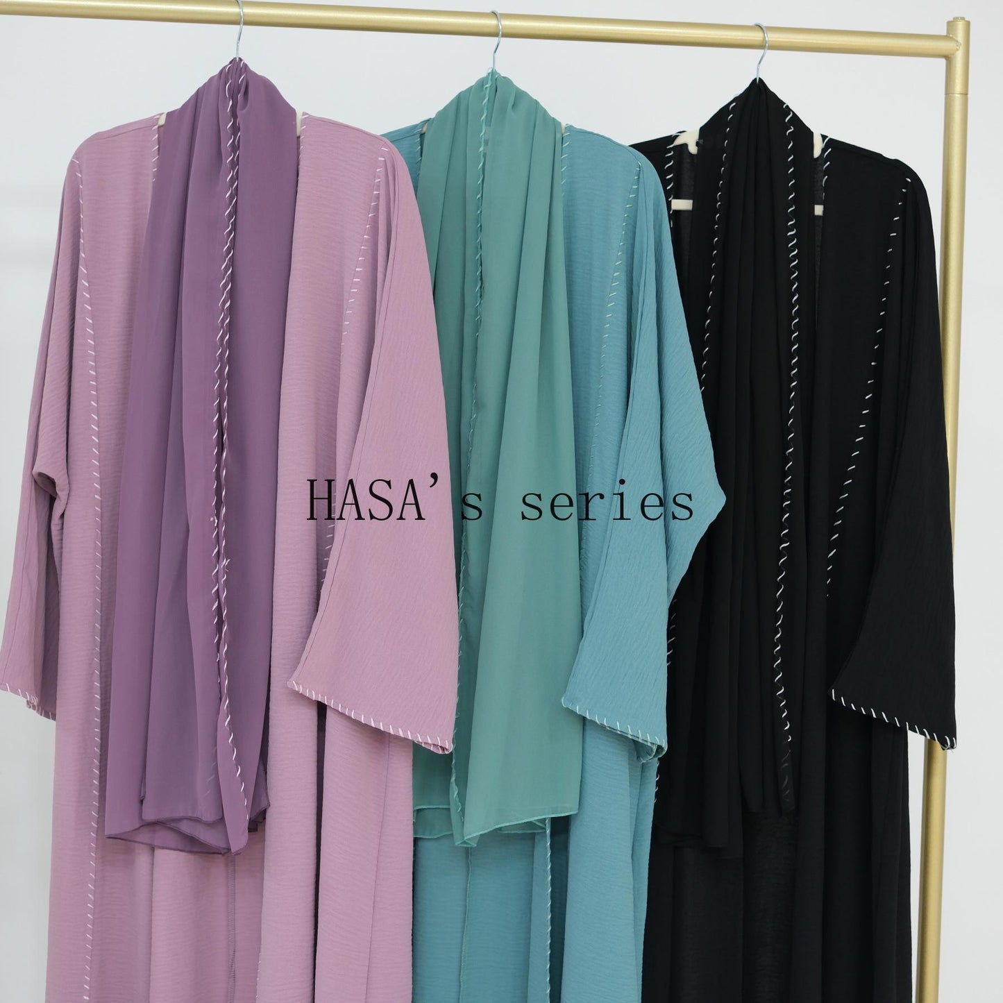 HS4843 Simple Cardigan and Headscarf Two-piece Set.
