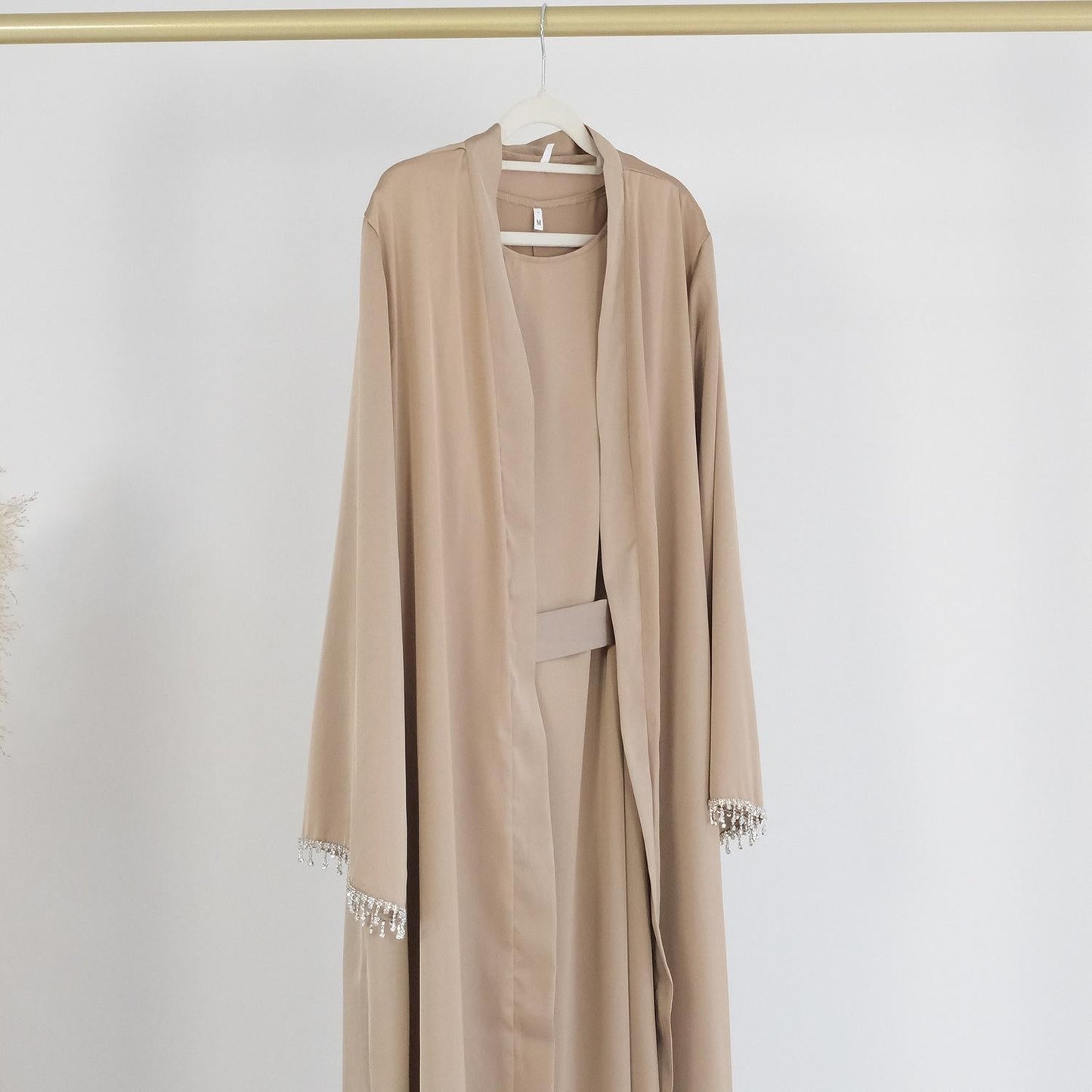HAYA HAYA1047 1pcs Solid Color Beaded Cardigan Robe