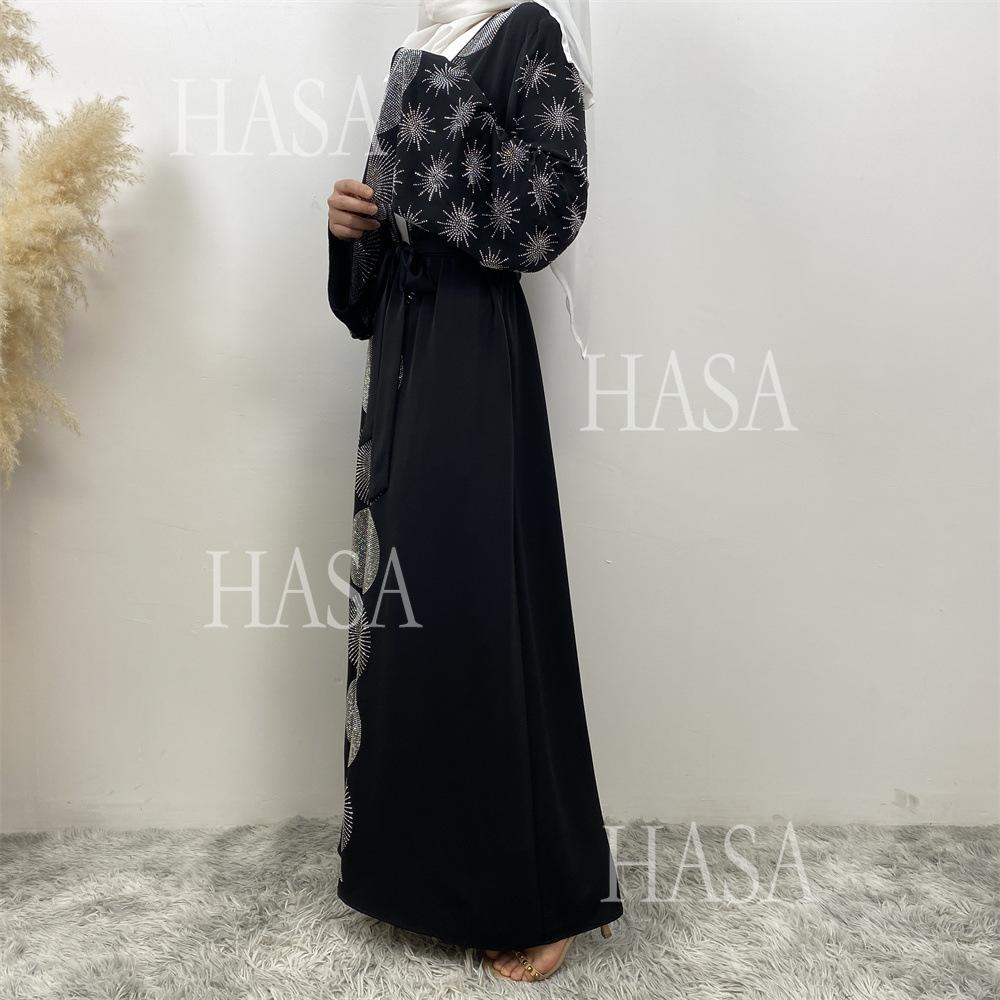 HA6588 Black Cardigan Dress with Rhinestone Embellishment and Pockets