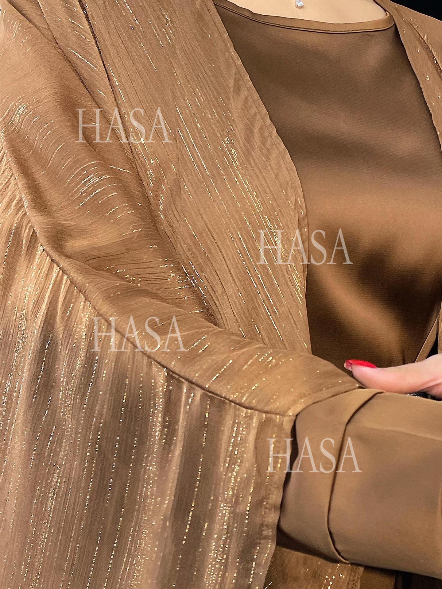 HA6571 Gold embellished long Abaya skirt set