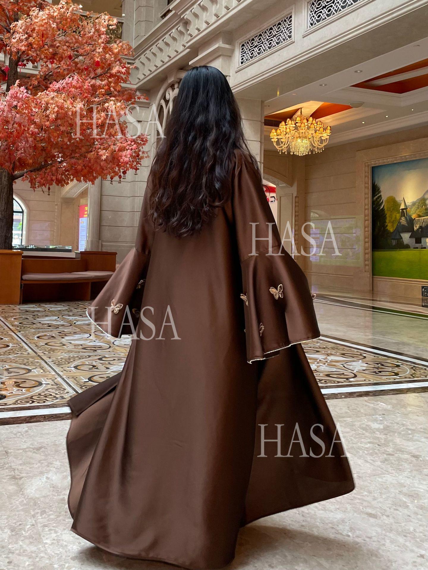 HA6480 Satin Butterfly Embroidered Dress Robe, Cardigan Two-piece Design