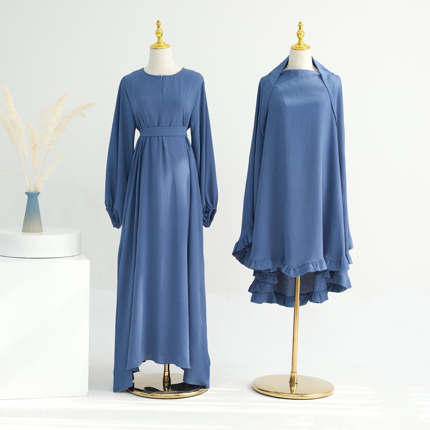 HAYA HA1176 2pcs Set Front Zipper and Pocket Abaya with Khimar