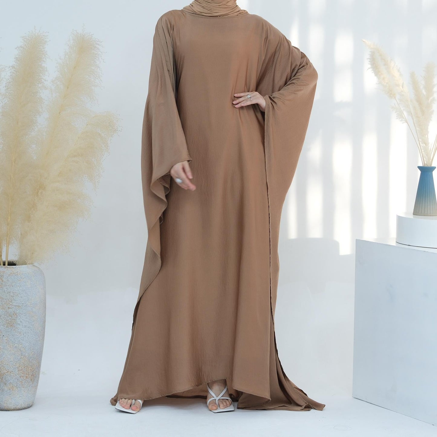 HAYA HA1174 Waist Raging Bat Sleeves Dress Crepe Kaftan