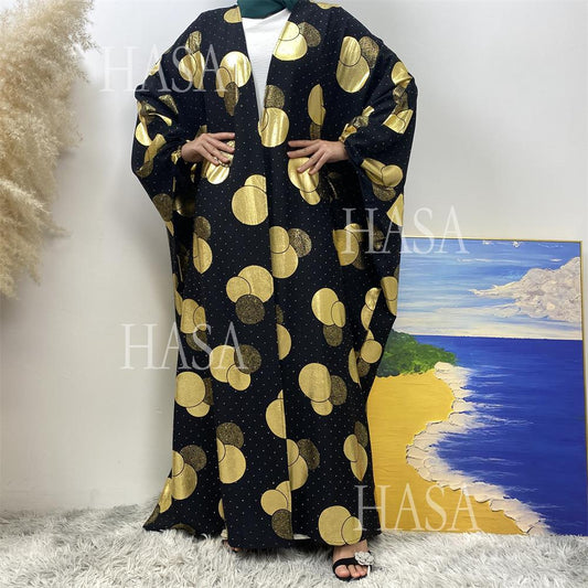HA6587 Gilded Pattern Cardigan Robe with Bat Sleeves and Loose Flowing Design