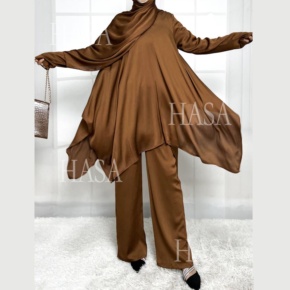 HS5854 High-end crepe linen two-piece robe, irregular design shows fashion(Headband not included)