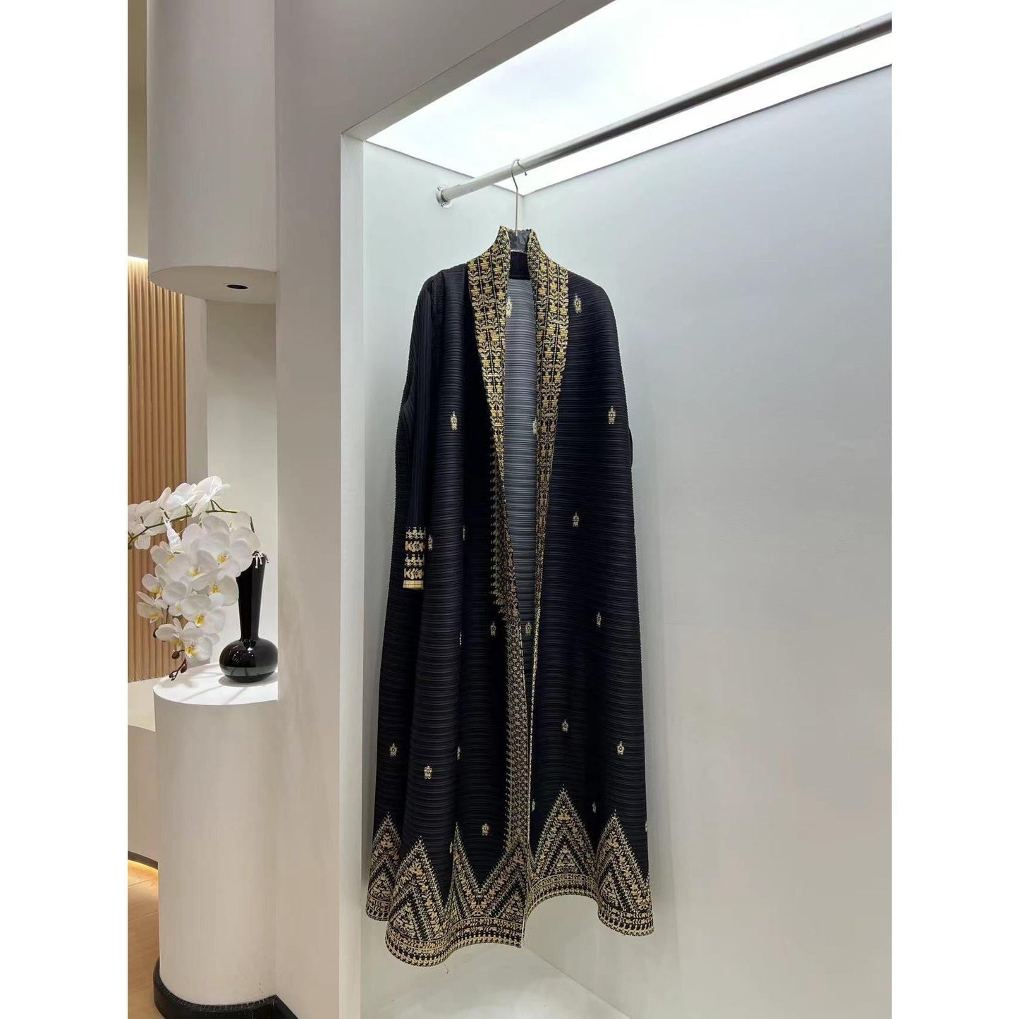 HS6709 Golden Dynasty , Black Abaya with Intricate Gold Embroidery