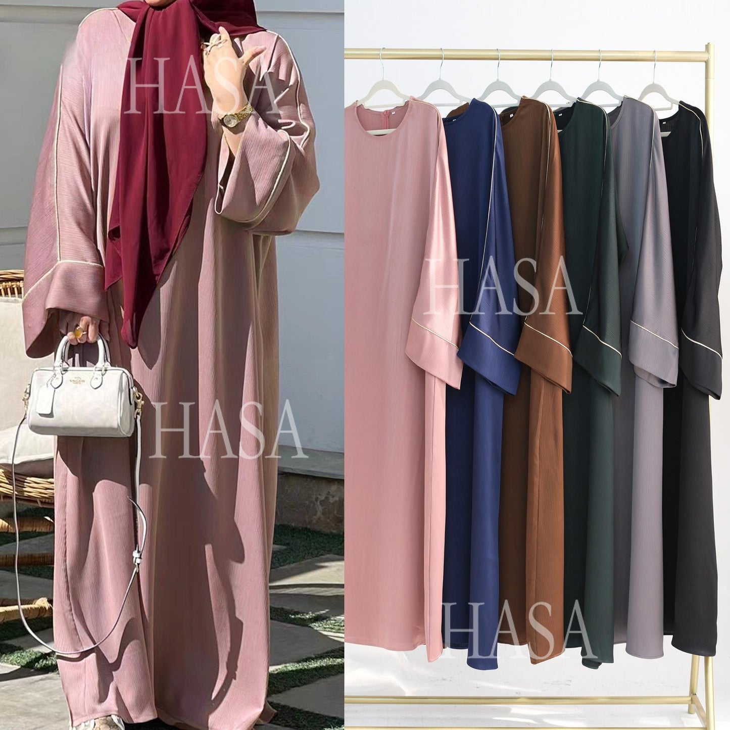 HA5876 Robe with Detailed Design and Gentle Texture for Daily Light Wear abayas