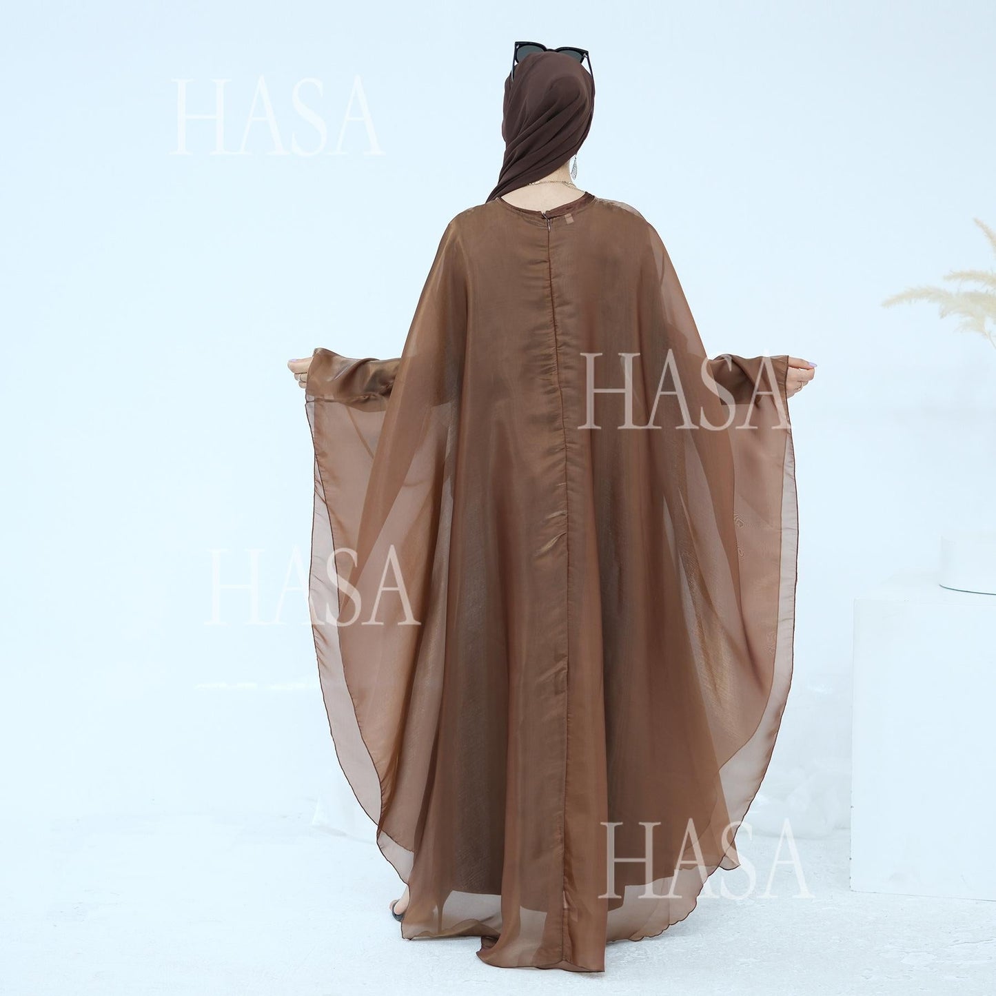 HA6524 Elegant two-piece solid-color robe and dress with optional headscarf