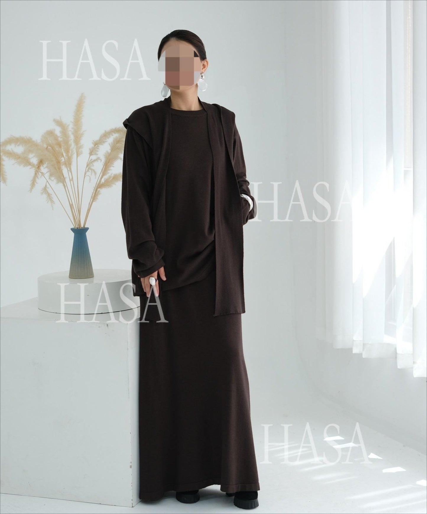HA6609 Autumn and winter thickened knitted two-piece suit (excluding headscarf)