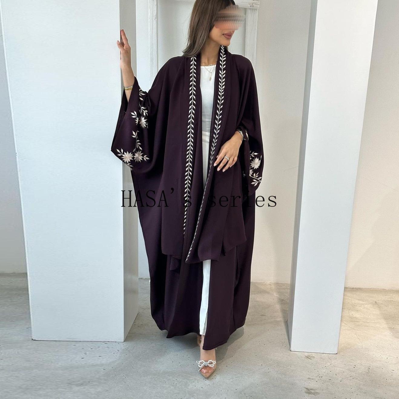 HS5099 Rhinestone-embellished Beaded Cardigan-style Robe, A High-quality Two-piece Set with A Matching Headscarf Design.